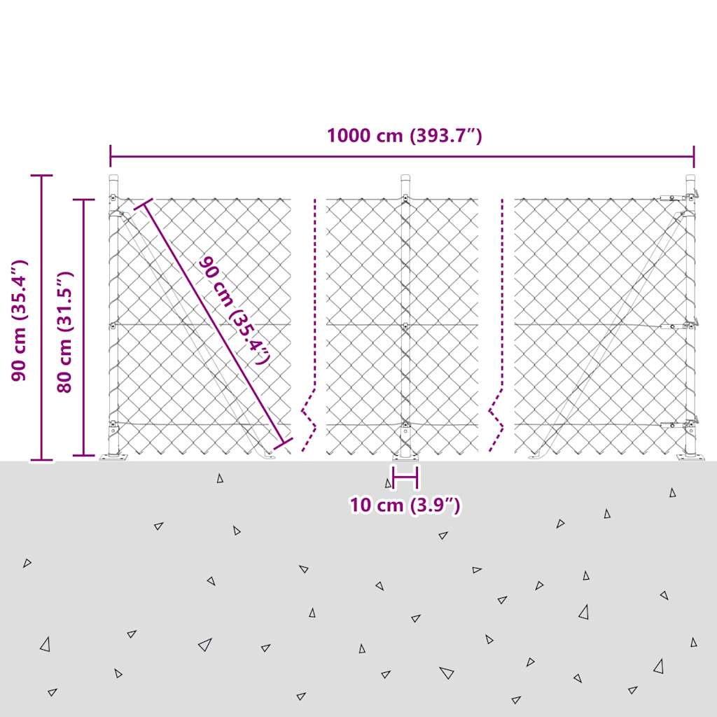 Kettengliedzaun mit Pfosten Grün 0,8 x 10 m Stahl